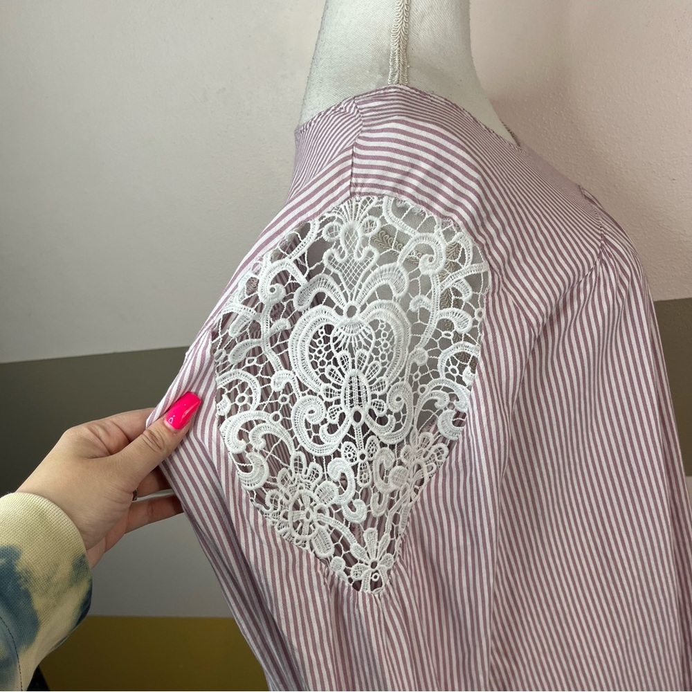 2/$25 Lane Bryant Pink Stripes Floral Lace Business Feminine Casual Blouse 22/24 - Picture 6 of 13